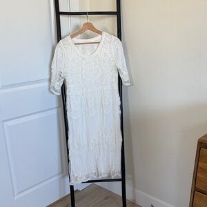 Roolee Cream Lace Midi Dress
